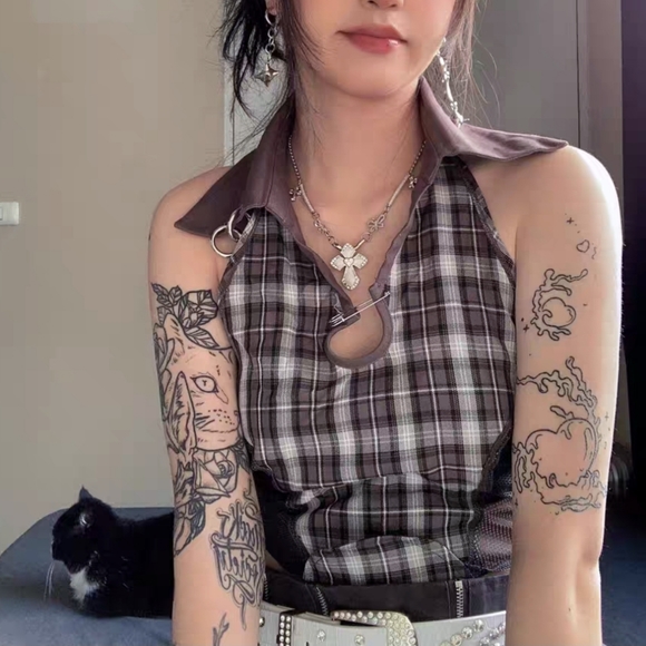 y2k checkered top tank cami shirt - Picture 1 of 9